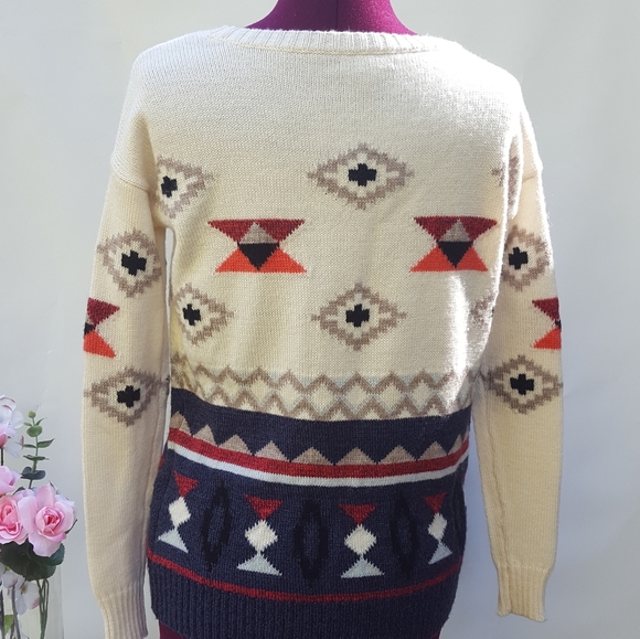 American Eagle Outfitters Southwestern Sweater Blue Red Ivory Women's Size XS - Picture 2 of 9